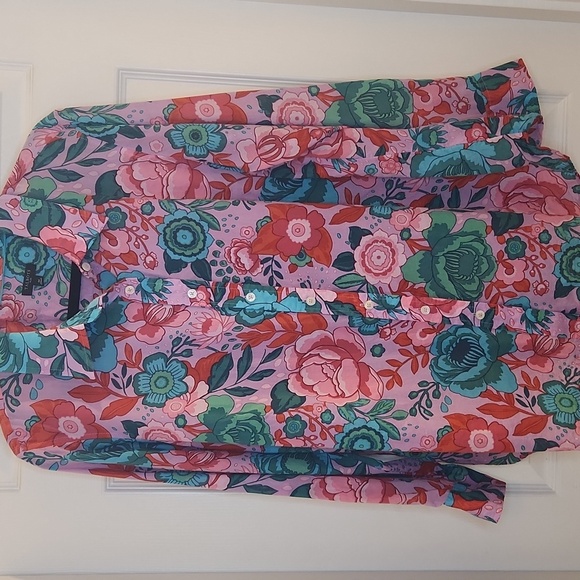 Talbots Button Front Shirt 1X Plus Floral Cotton Lightweight ASO Sweet Magnolias - Picture 2 of 9